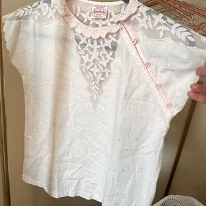 Vintage French made embroidered blouse light pink